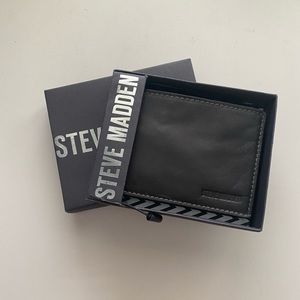 NEW Steve Madden Men’s Leather Black Bifold Wallet